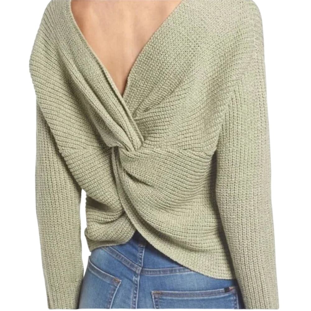 Cotton Emporium Womens Knot Back Pullover V-Neck Sweater XS Green NWT